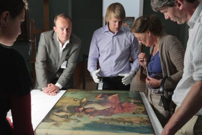 Middle left: Matthijs Ilsink, art historian. Middle Right: Luuk Hoogstede, conservator Saint Christopher, 1490 – 1505 Rotterdam - Museum Boijmans Van Beuningen