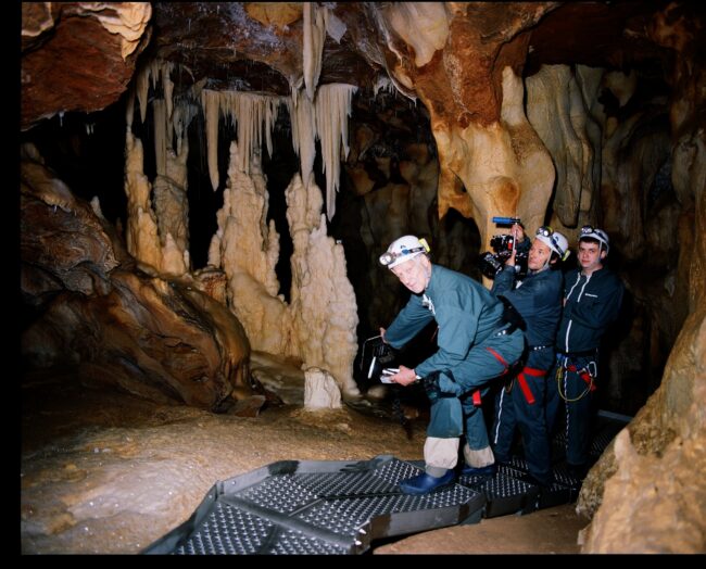 Werner Herzog and crew inside the Cave of Forgotten Dreams